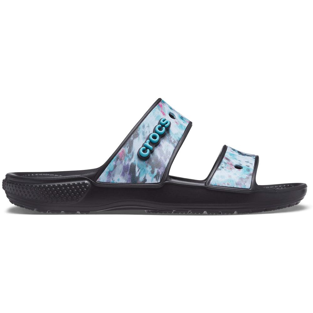 Multi / Black Women's Crocs Classic Tie-Dye Graphic Sandals | NZ 0538KORI